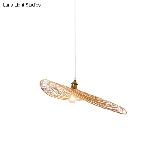 Chinese Style Lotus Leaf Pendant Light With Bamboo Shade - 1/3/6-Light Beige 14’/16.5’/19.5’ Wide