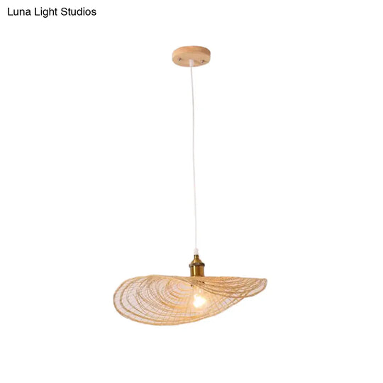 Chinese Style Lotus Leaf Pendant Light With Bamboo Shade - 1/3/6-Light Beige 14’/16.5’/19.5’ Wide