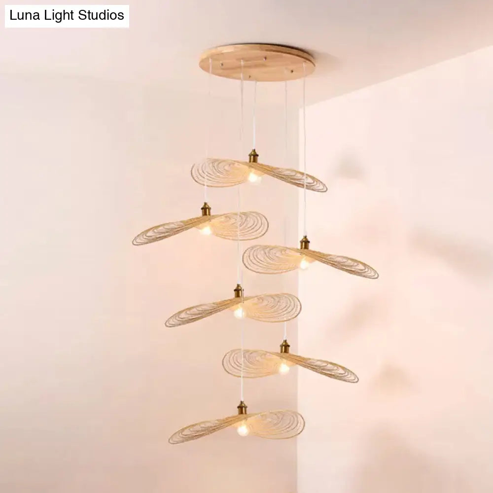 Chinese Lotus Pendant Light With Bamboo Shade - Beige (1/3/6 Lights 14-19.5 Width) 6 / 16.5