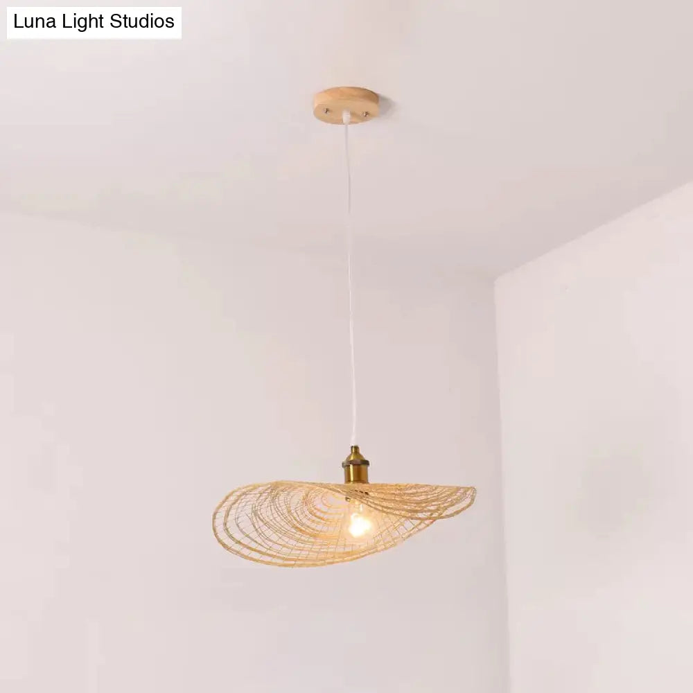 Chinese Style Lotus Leaf Pendant Light With Bamboo Shade - 1/3/6-Light Beige 14’/16.5’/19.5’ Wide