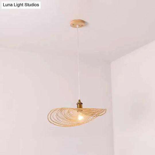 Chinese Style Lotus Leaf Pendant Light With Bamboo Shade - 1/3/6-Light Beige 14’/16.5’/19.5’ Wide