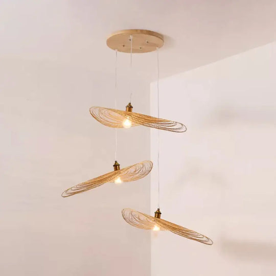 Chinese Style Lotus Leaf Pendant Light With Bamboo Shade - 1/3/6-Light Beige 14’/16.5’/19.5’