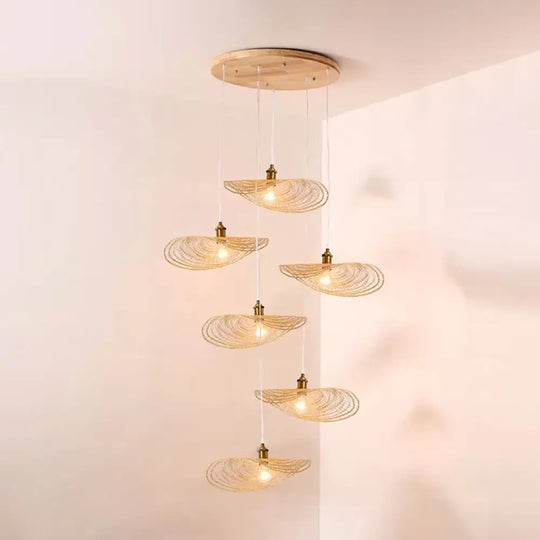 Chinese Style Lotus Leaf Pendant Light With Bamboo Shade - 1/3/6-Light Beige 14’/16.5’/19.5’