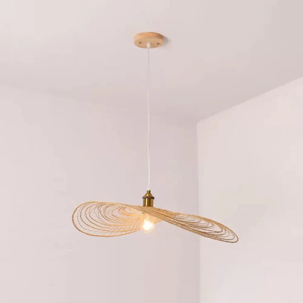 Chinese Style Lotus Leaf Pendant Light With Bamboo Shade - 1/3/6-Light Beige 14’/16.5’/19.5’