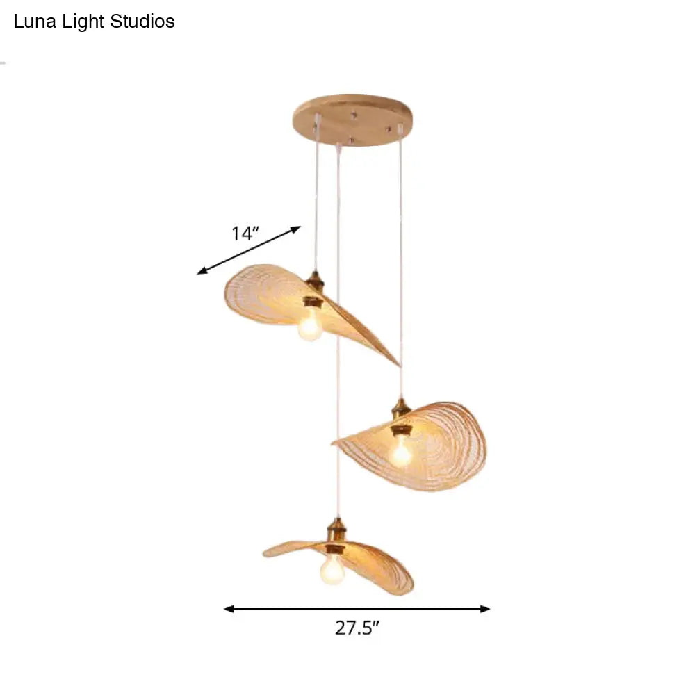 Chinese Lotus Pendant Light With Bamboo Shade - Beige (1/3/6 Lights 14-19.5 Width)