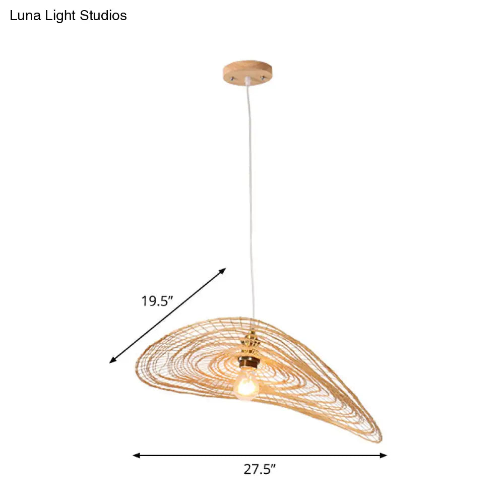 Chinese Style Lotus Leaf Pendant Light With Bamboo Shade - 1/3/6-Light Beige 14’/16.5’/19.5’ Wide