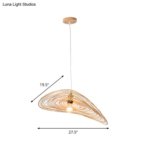 Chinese Style Lotus Leaf Pendant Light With Bamboo Shade - 1/3/6-Light Beige 14’/16.5’/19.5’ Wide