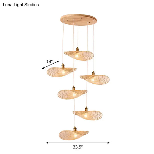 Chinese Lotus Pendant Light With Bamboo Shade - Beige (1/3/6 Lights 14-19.5 Width)