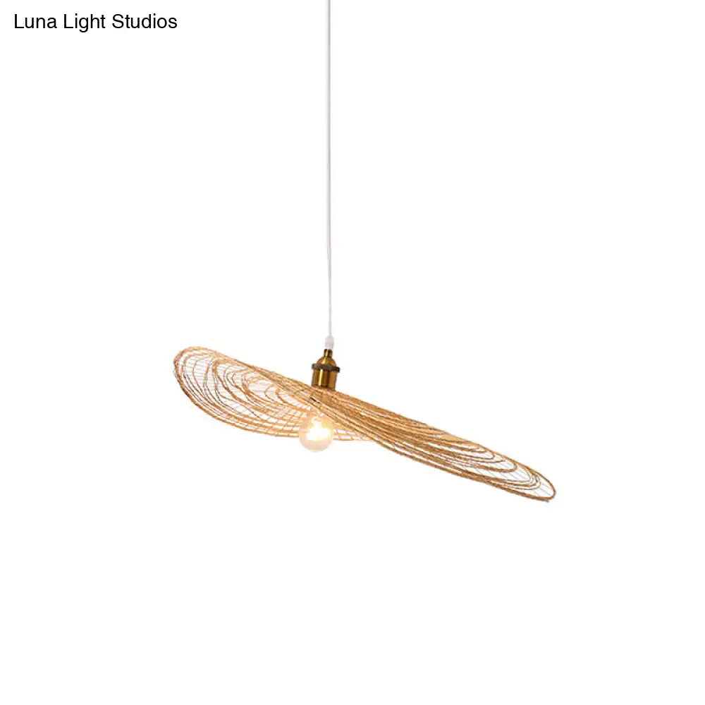 Chinese Lotus Pendant Light With Bamboo Shade - Beige (1/3/6 Lights 14-19.5 Width)