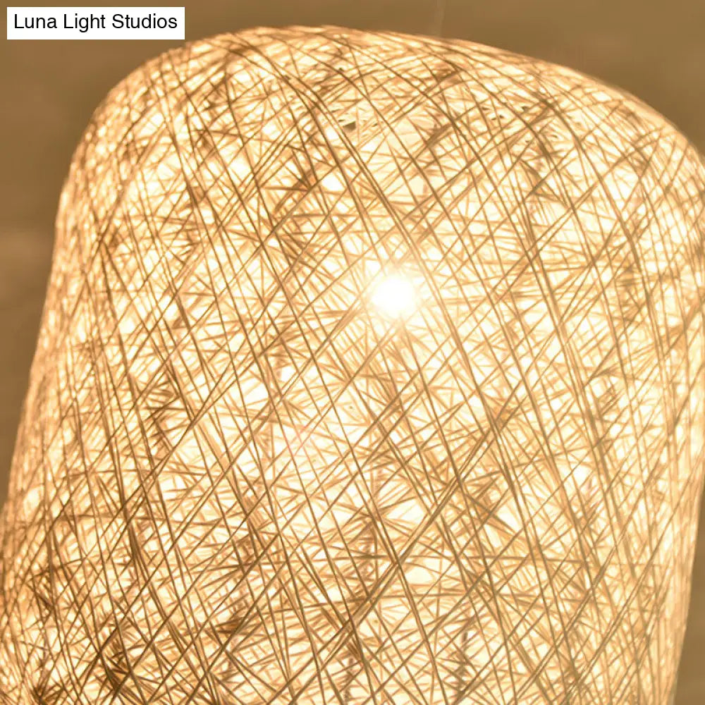 Chinese Style Rattan Hanging Pendant Lamp For Restaurants - Cylinder Ceiling Lantern With 1 Bulb