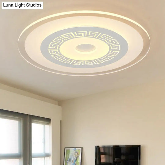 Chinese Style Ultrathin White Disc Led Flush Lamp - 16/19.5/23.5 W Acrylic Ceiling Mount Warm/White