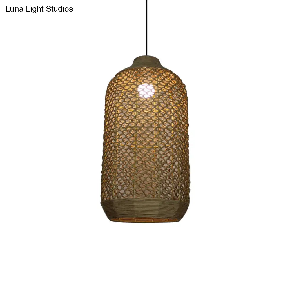 Chinese Style Woven Bamboo Pendant Light Fixture For Dining Room