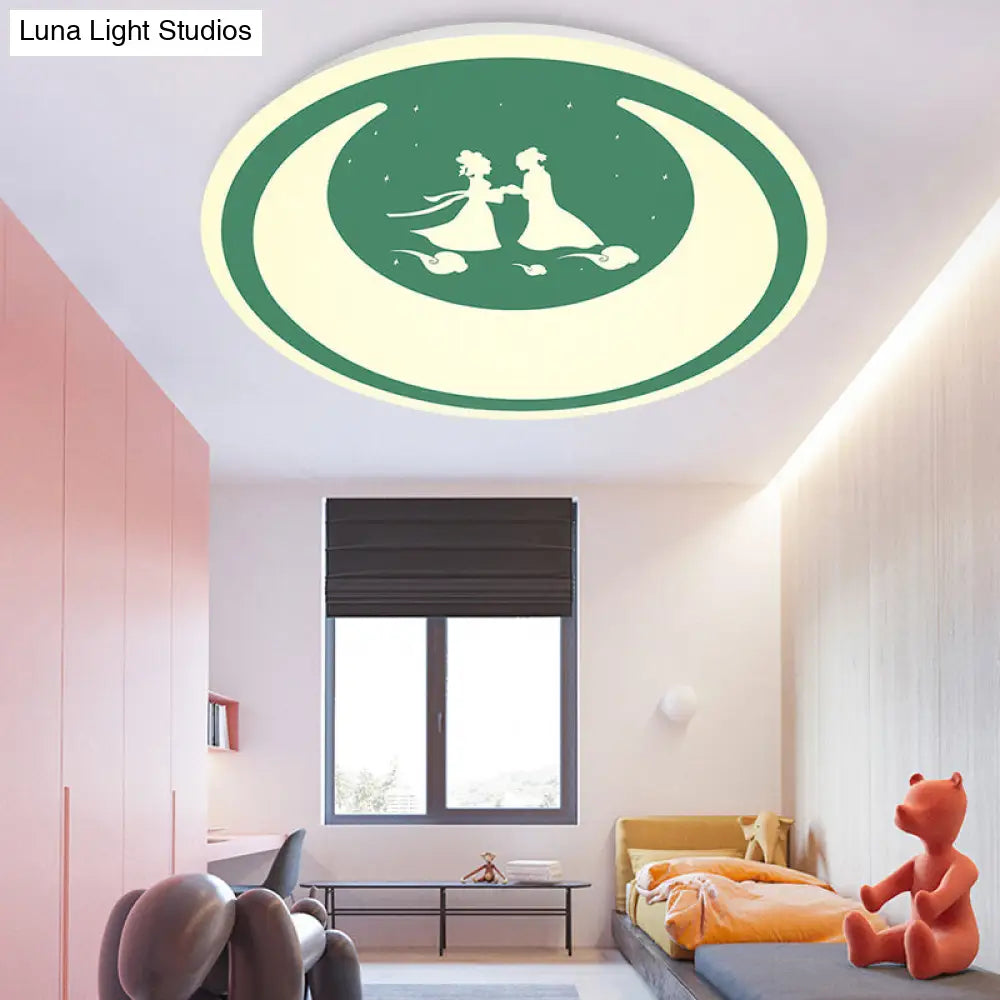 Chinese Valentines Day Led Flush Ceiling Light - Romantic Acrylic Lamp For Kids Bedroom Green / 16