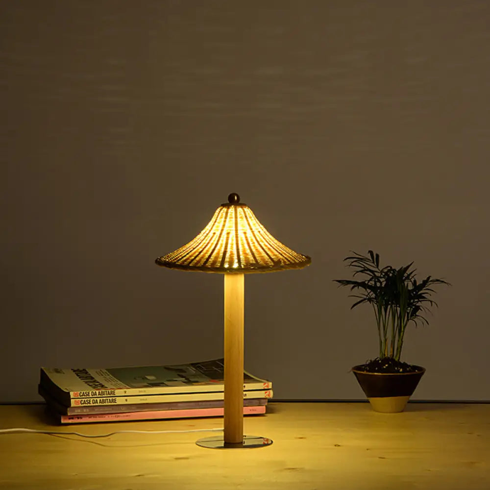 Chinese Wood Desk Lamp With Bell Bamboo Shade - 1-Head Task Lighting For Bedroom