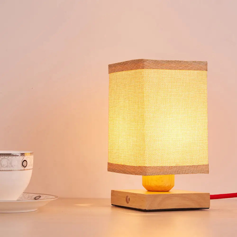 Chinese Wood Dining Room Desk Lamp With Rectangle Fabric Shade - 1 Head Table Light