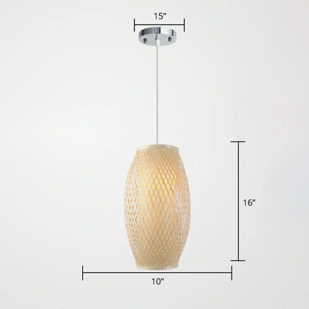 Chinese Wood Pendant Lamp With Bamboo Shade - 1-Light Corridor Hanging Lighting