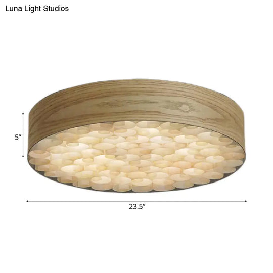 Chinese Wood Shade Beige Ceiling Lamp: Contemporary Single Light Flush Mount Fixture For Living Room