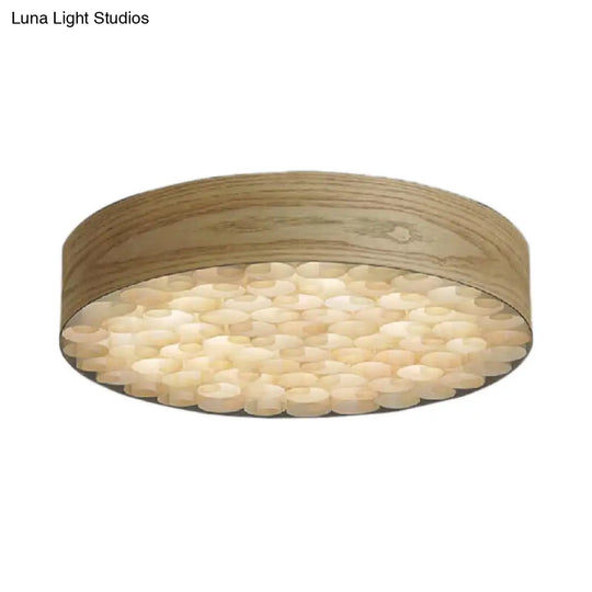 Chinese Wood Shade Beige Ceiling Lamp: Contemporary Single Light Flush Mount Fixture For Living Room