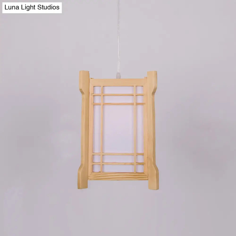 Chinese Wood Tower Pendant Light In Beige - Restaurant Hanging Lamp