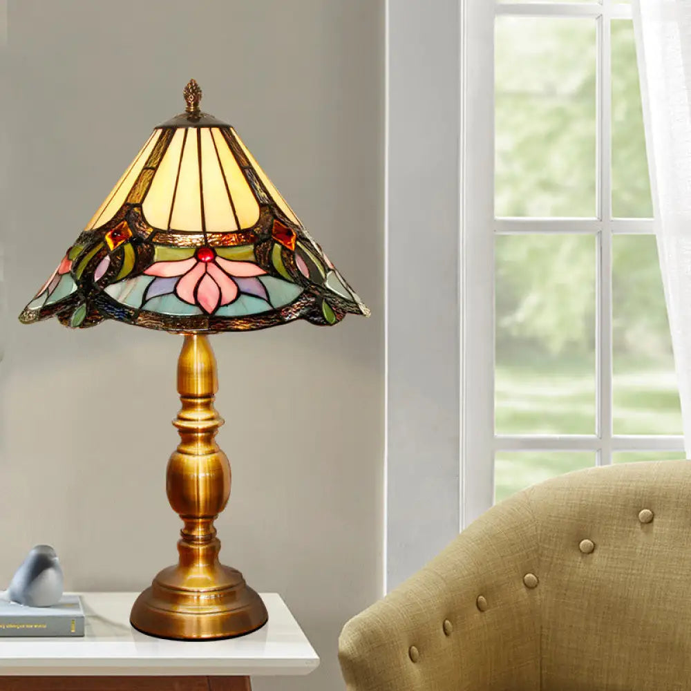 Chort - Baroque Conical Hand Cut Glass Lotus Table Light Brushed Brass