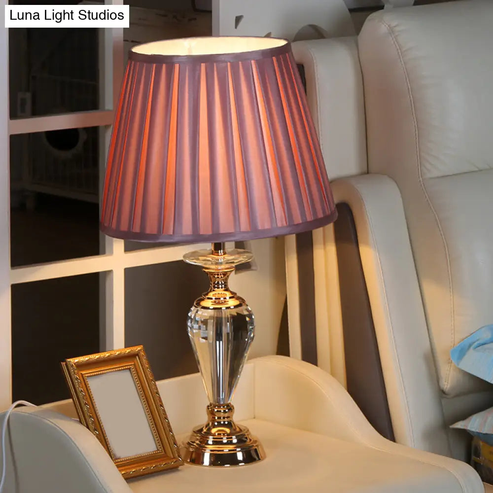 Crystal Table Lamp With Pleated Barrel Shade - Traditional Nightstand Light Pink