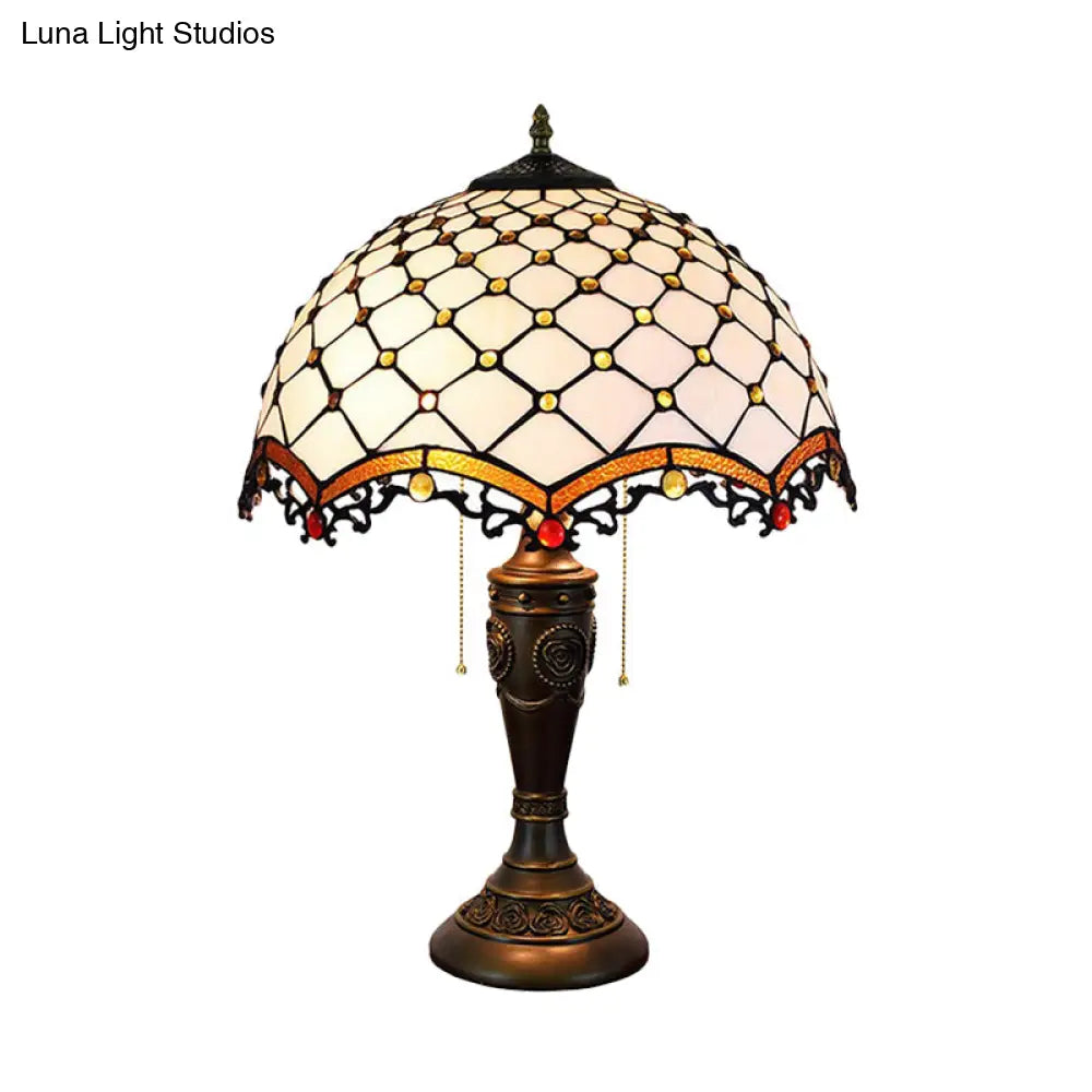 Christelle - White Glass Fishscale Table Light Baroque Style 2 Lights Bronze Night Lamp With Pull