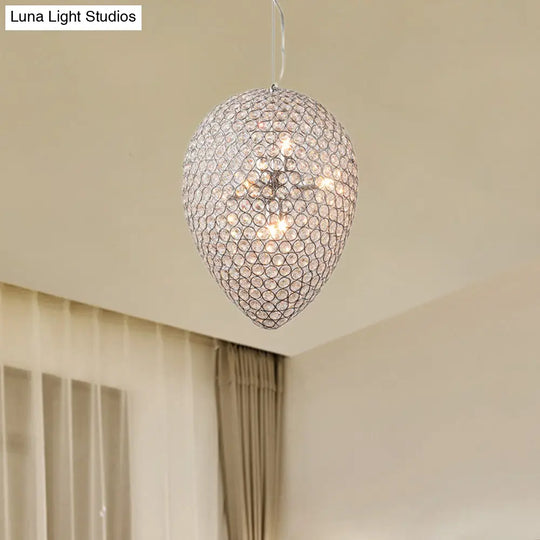 Chrome Beaded Pendant Lighting With Teardrop Shade - Modern Clear Crystal Chandelier