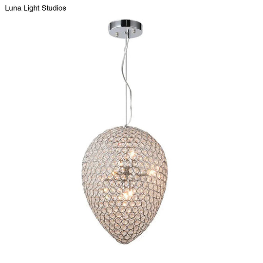 Contemporary Chrome Beaded Pendant Light With Teardrop Shade - Modern Crystal Chandelier Lamp