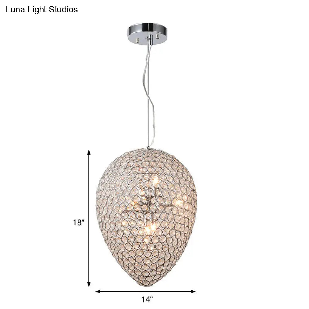 Contemporary Chrome Beaded Pendant Light With Teardrop Shade - Modern Crystal Chandelier Lamp