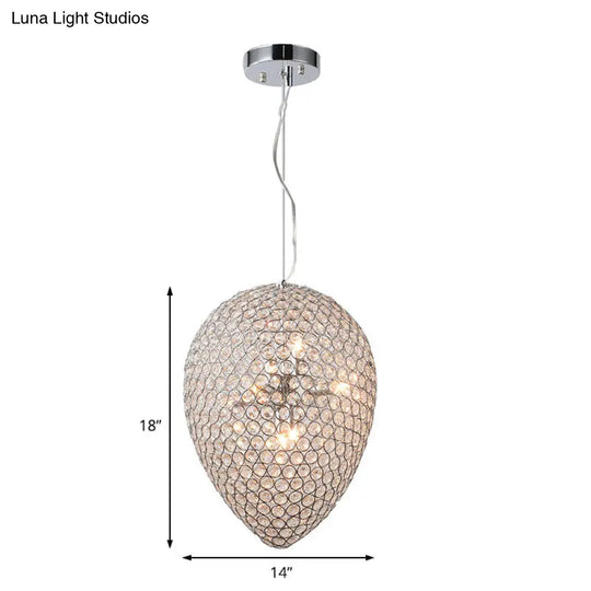 Contemporary Chrome Beaded Pendant Light With Teardrop Shade - Modern Crystal Chandelier Lamp