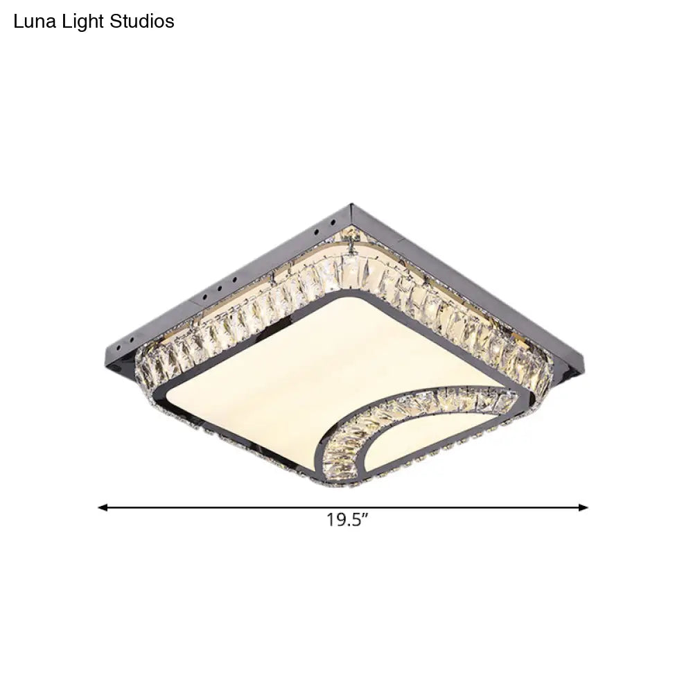 Chrome Beveled Crystal Led Ceiling Light With Embedded Square Flush Mount