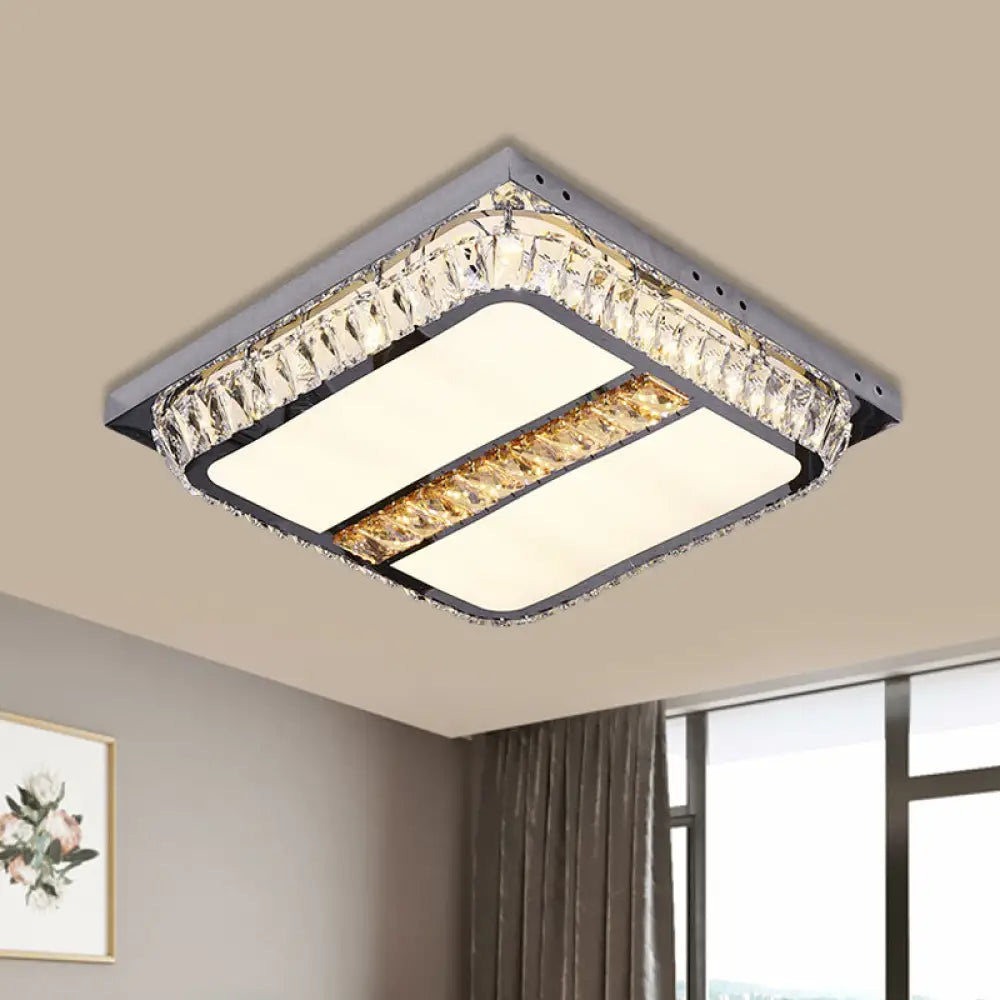 Chrome Beveled Crystal Led Ceiling Light With Embedded Square Flush Mount / C