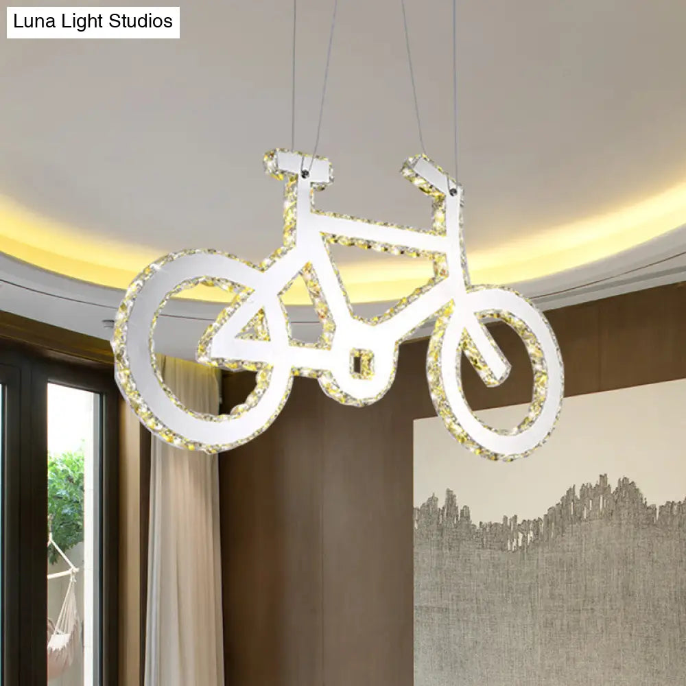 Stylish Led Crystal Chandelier - Modern Chrome Bicycle Living Room Pendant Light