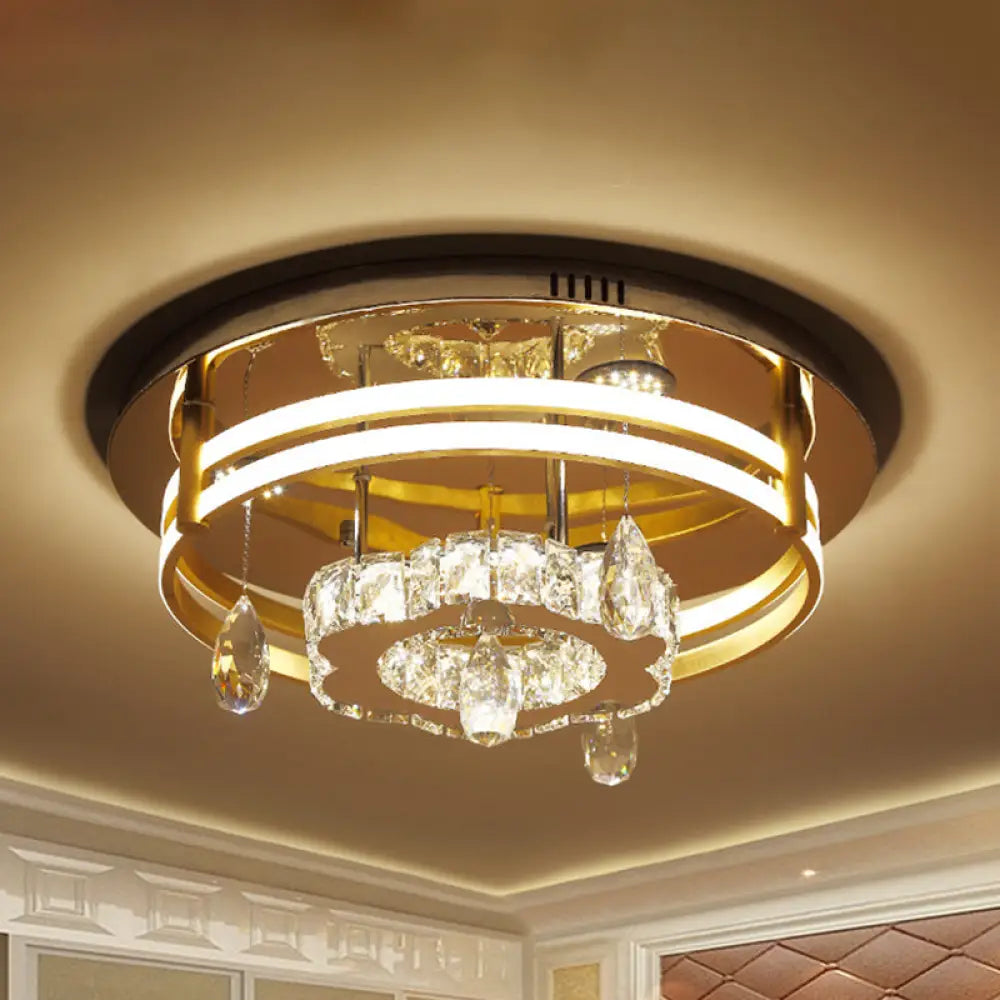 Chrome Blossom Led Crystal Flushmount Ceiling Light For Simple Bedroom Elegance