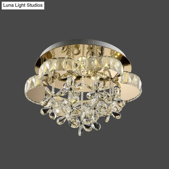 Chrome Blossom Modernist Led Semi Flush Ceiling Lamp With Crystal Shade