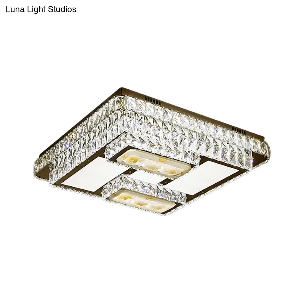 Chrome Ceiling Mounted Crystal Led Flush Lamp With Lotus Pattern