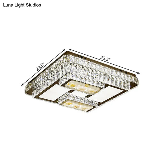 Chrome Ceiling Mounted Crystal Led Flush Lamp With Lotus Pattern