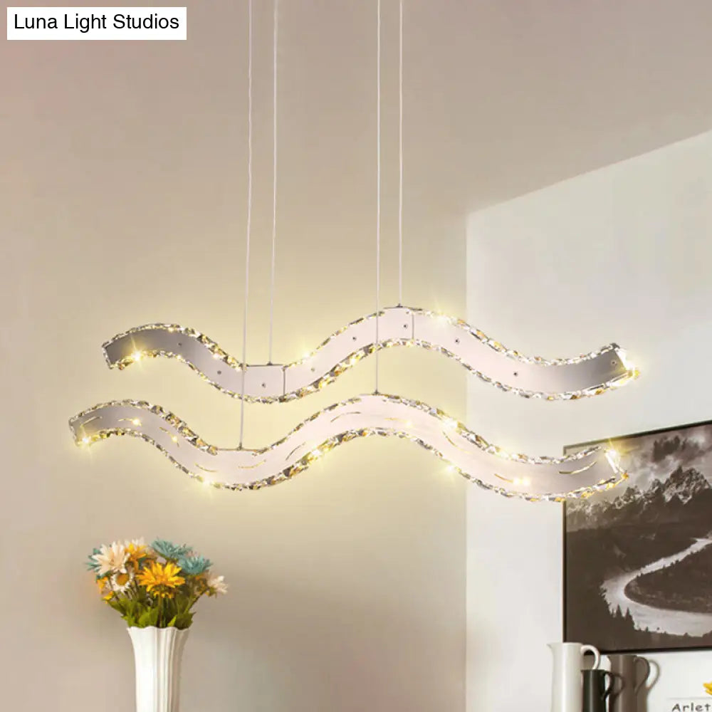 Modern Crystal 2-Tier Led Chandelier: Chrome Ceiling Lamp For Dining Room