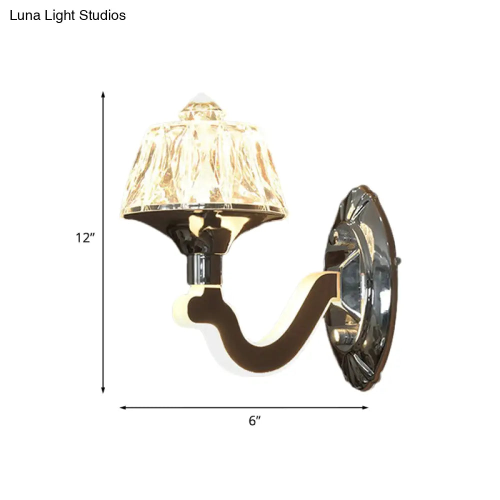 Chrome Crystal Cone Wall Sconce: Elegant 1-Light Fixture For Living Room