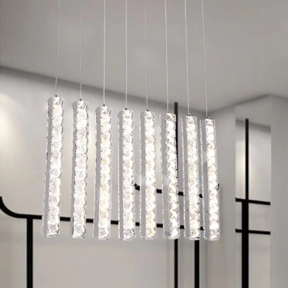 Chrome Crystal-Encrusted Rectangle Pendant Light: Minimalist Led Multi Hanging Dining Table Fixture