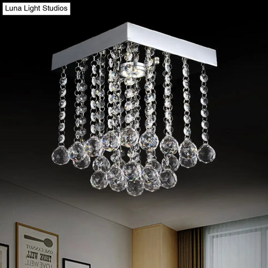 Chrome Crystal Flush Mount Ceiling Light Fixture With Cascading Balls Clear / 8