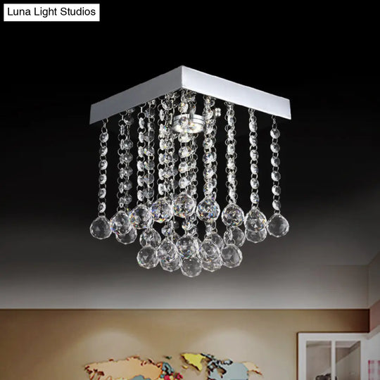 Chrome Crystal Flush Mount Ceiling Light Fixture With Cascading Balls