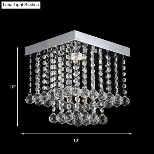 Chrome Crystal Flush Mount Ceiling Light Fixture With Cascading Balls