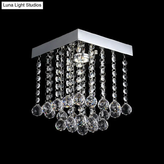 Chrome Crystal Flush Mount Ceiling Light Fixture With Cascading Balls