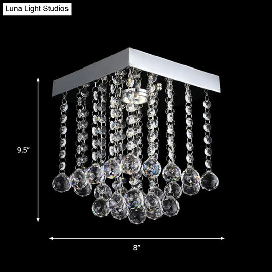 Chrome Crystal Flush Mount Ceiling Light Fixture With Cascading Balls