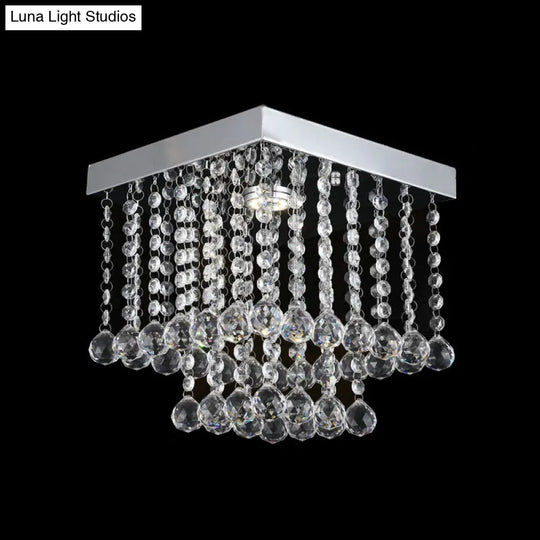 Chrome Crystal Flush Mount Ceiling Light Fixture With Cascading Balls