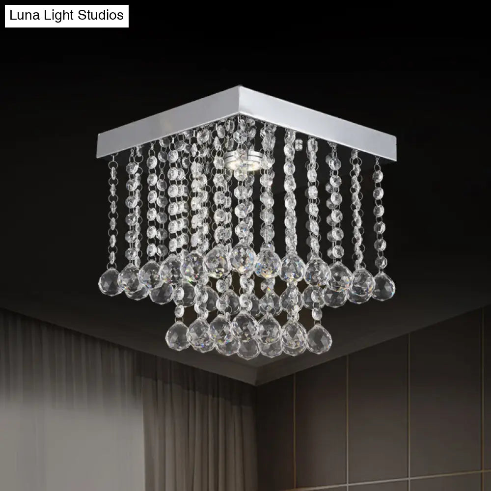 Chrome Crystal Flush Mount Ceiling Light Fixture With Cascading Balls Clear / 10