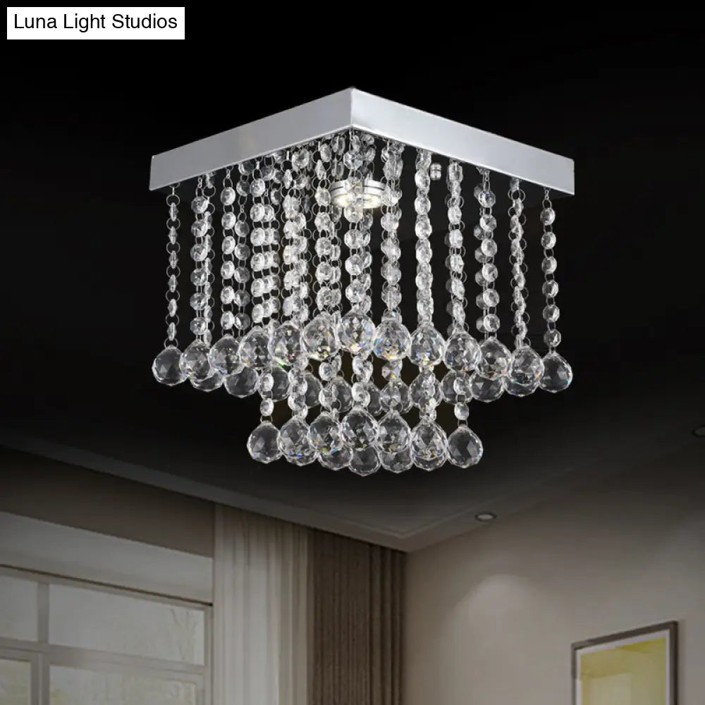 Chrome Crystal Flush Mount Ceiling Light Fixture With Cascading Balls