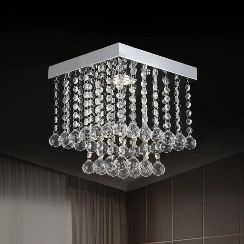 Chrome Crystal Flush Mount Ceiling Light Fixture With Cascading Balls Clear / 10’
