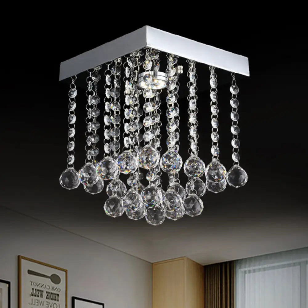 Chrome Crystal Flush Mount Ceiling Light Fixture With Cascading Balls Clear / 8’